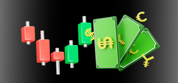 In the world of forex, charts revealing the intricate dance of currencies sit alongside money adorned with the symbols of the dollar, euro, and yen, representing global financial markets.