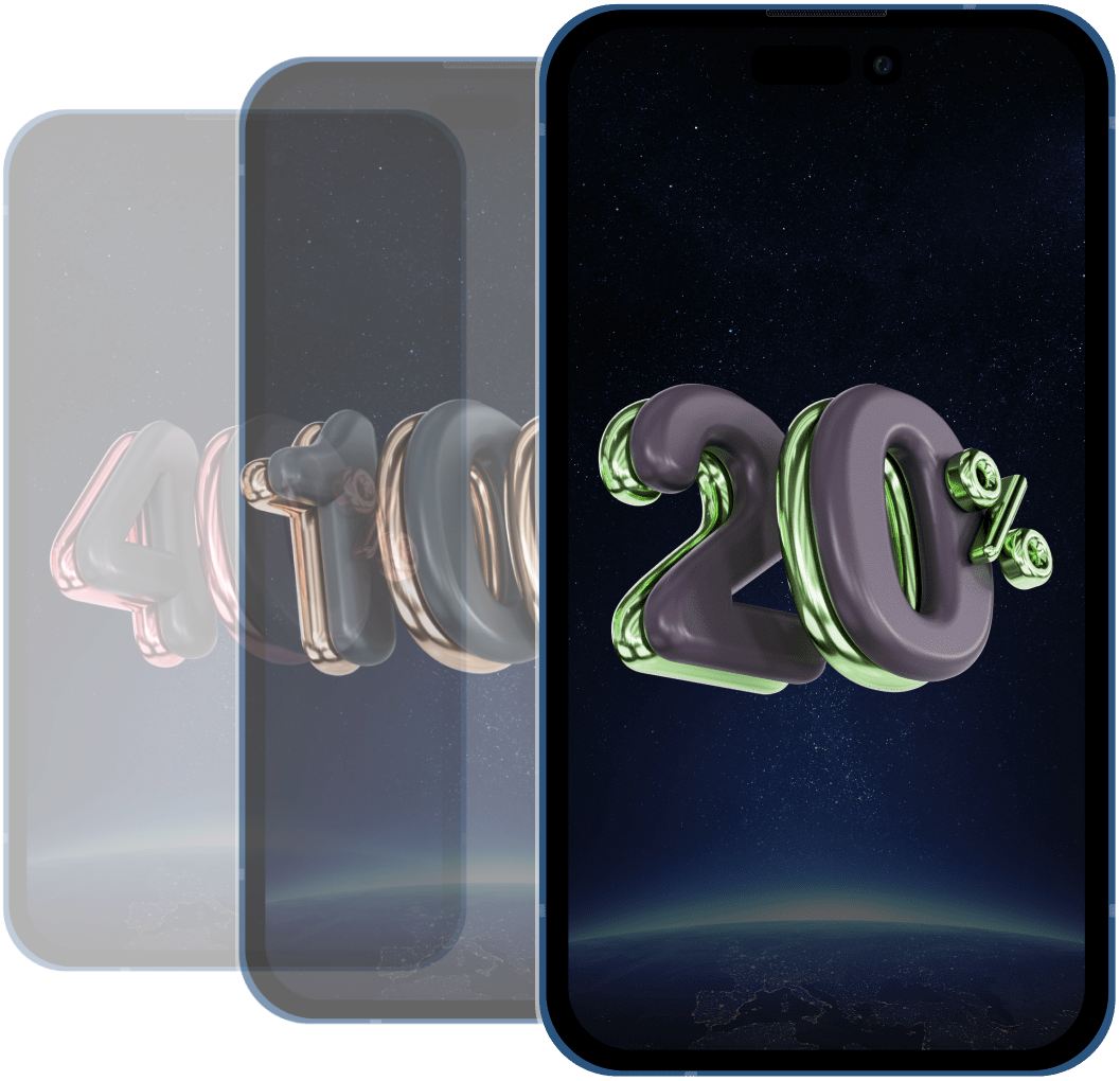20%と書かれたスマートフォンがあります。