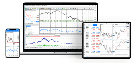 CFD、指数、商品、先物の取引プラットフォームを表示する電子デバイス。