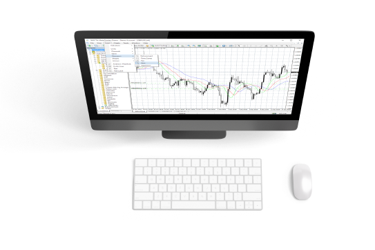 MacBookでのMT4オンライン取引とチャート表示。