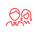 一緒に立っている2人を描いた赤い線のアイコン。
