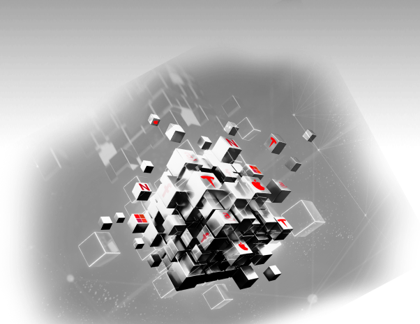 Logotipo de las acciones en un cubo más grande que se fusiona con otro más pequeño, simbolizando el crecimiento y la consolidación en el ámbito financiero.
