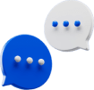 Dos globos de diálogo con puntos azules, que representan una conversación entre dos personas