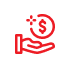 Una mano roja sosteniendo un signo de dólar sobre fondo blanco