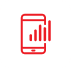 Un teléfono rojo que muestra un gráfico de barras, representando datos o estadísticas.