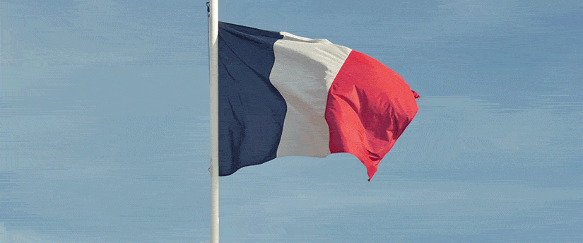 French flag waving in the wind.