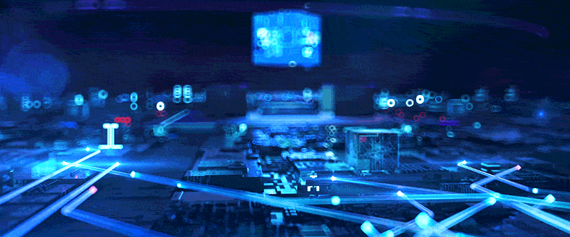 vibrant futuristic cityscape illuminated by neon lights and intricate wires, showcasing advanced technology and urban design.