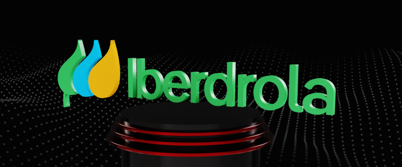 Iberdrola logo displayed prominently on a sleek black background, emphasizing its design and branding.