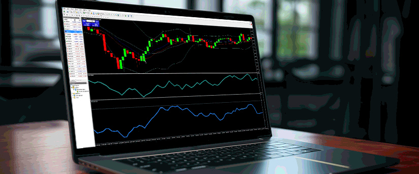 Un ordenador portátil con un gráfico de negociación de divisas, que muestra en tiempo real las fluctuaciones del mercado y las oportunidades de negociación.