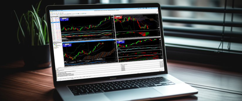 Un ordinateur portable avec plusieurs écrans affichant différentes plateformes de trading et données de marché pour l'analyse financière.