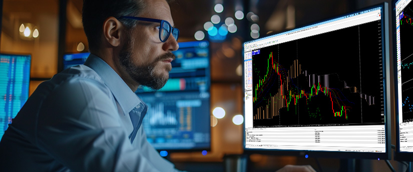 Forex trader analyzing real-time candlestick charts and technical indicators for dynamic scalping strategies on the MT4 platform.