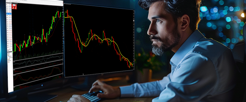 Trader monitoring Bitcoin price movements and volatility on trading charts